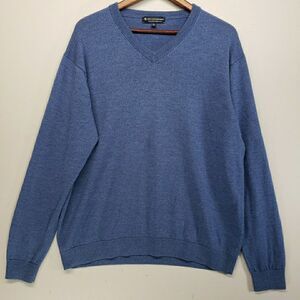 Hart Schaffner Marx Extra Fine Merino Wool Sweater Mens XL V Neck Blue